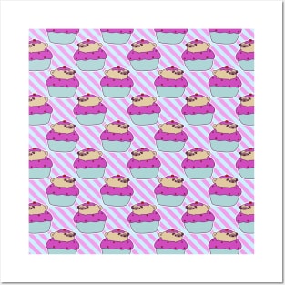 Cupcake Pug Stripes Pattern Posters and Art